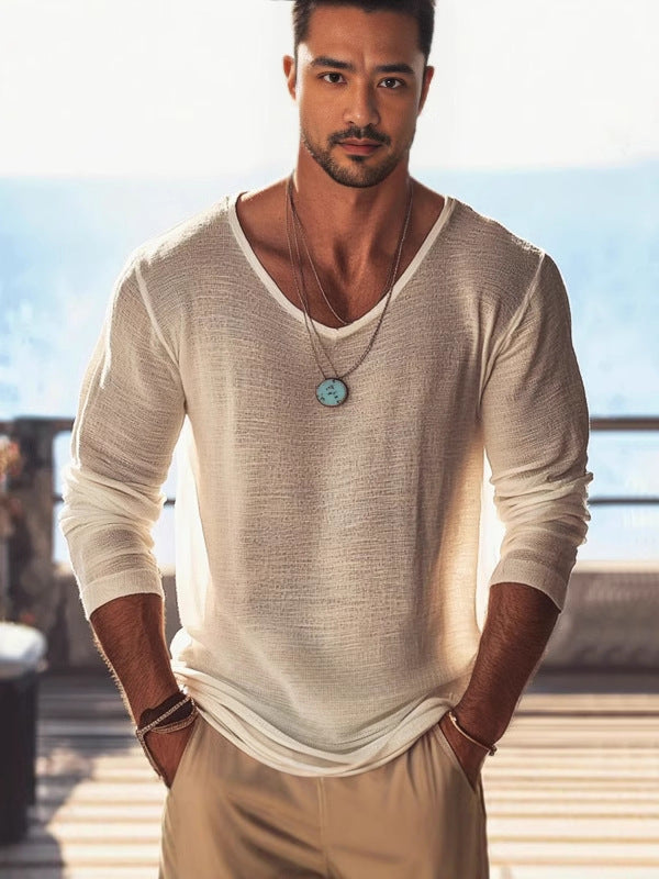 Men's Solid Color Thin Breathable Long Sleeves T-shirt