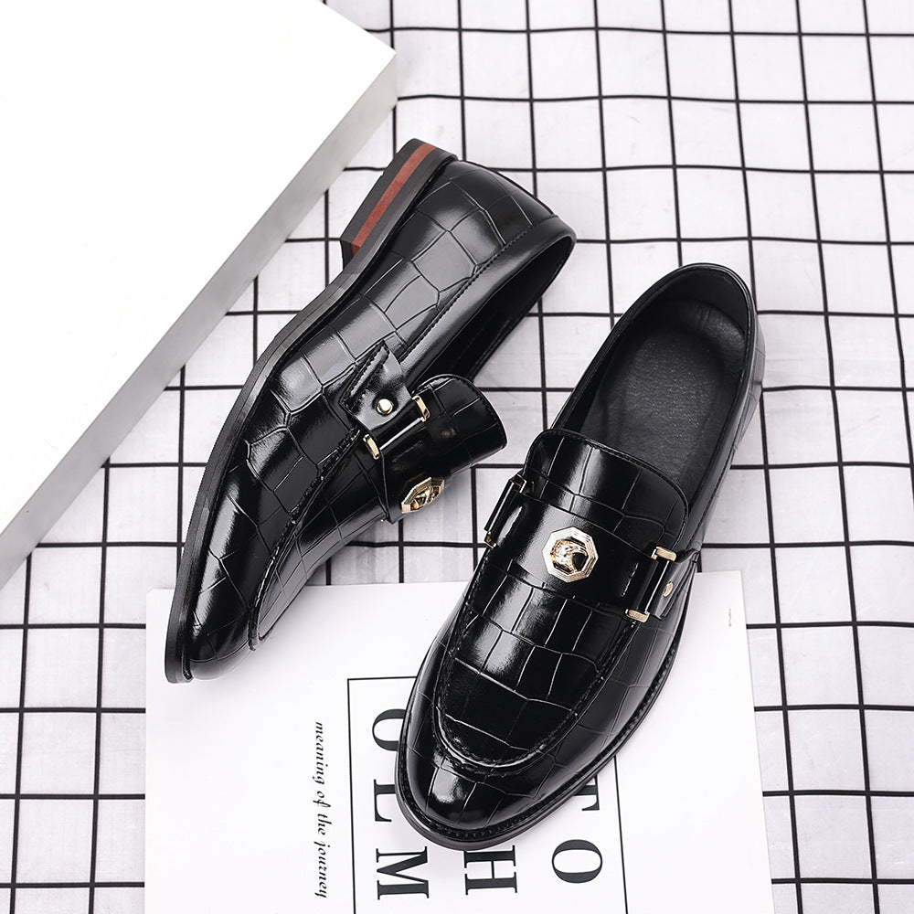 Plaid Casual Loafers Men's Banquet Slip-on Metal Buckle