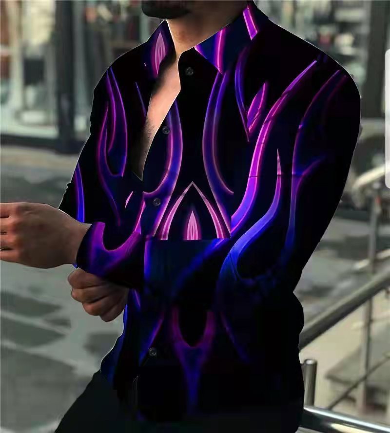 European And American Men's Linen Printed Long-sleeved Shirt