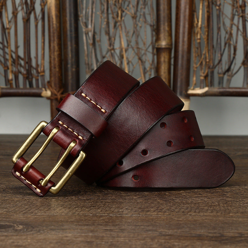 Men's Leather Belt Double Pin Buckle