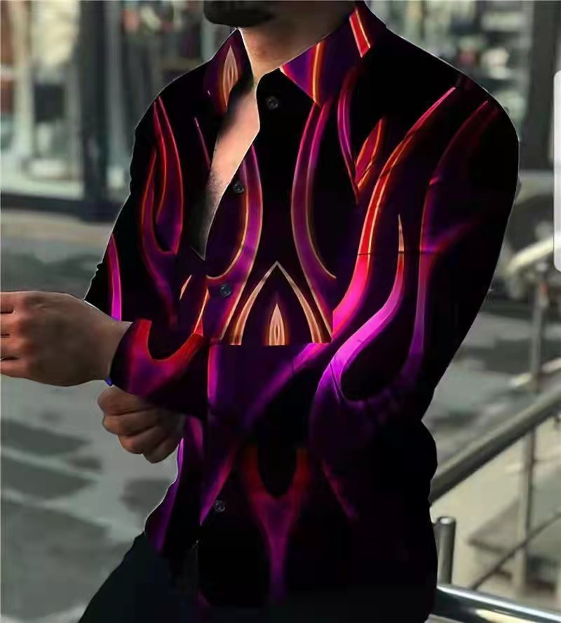 European And American Men's Linen Printed Long-sleeved Shirt