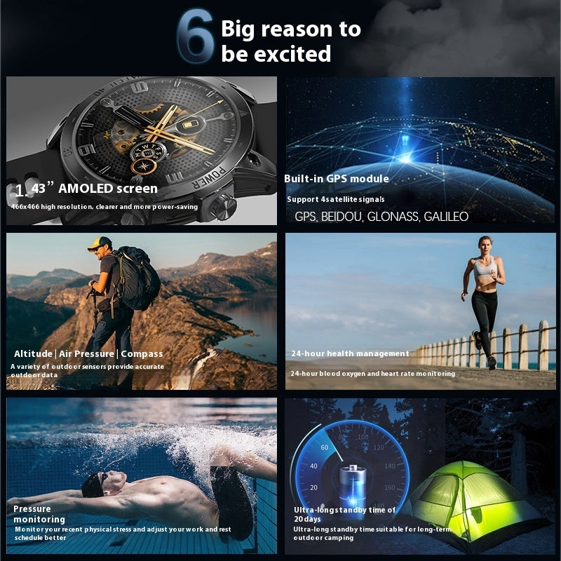 Outdoor Sport Smart Watch Altitude Air Pressure Compass Multifunctional