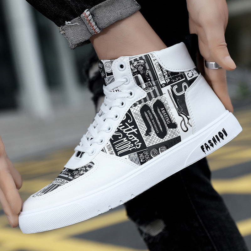 Personality Graffiti High Top Men's Shoes Casual Four Seasons