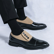Low Top Pointed Round Toe Button Leather Shoes Men Slip-on