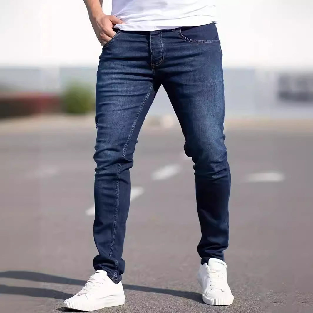 Men's European And American Fashionable Worn Slim Casual Jeans