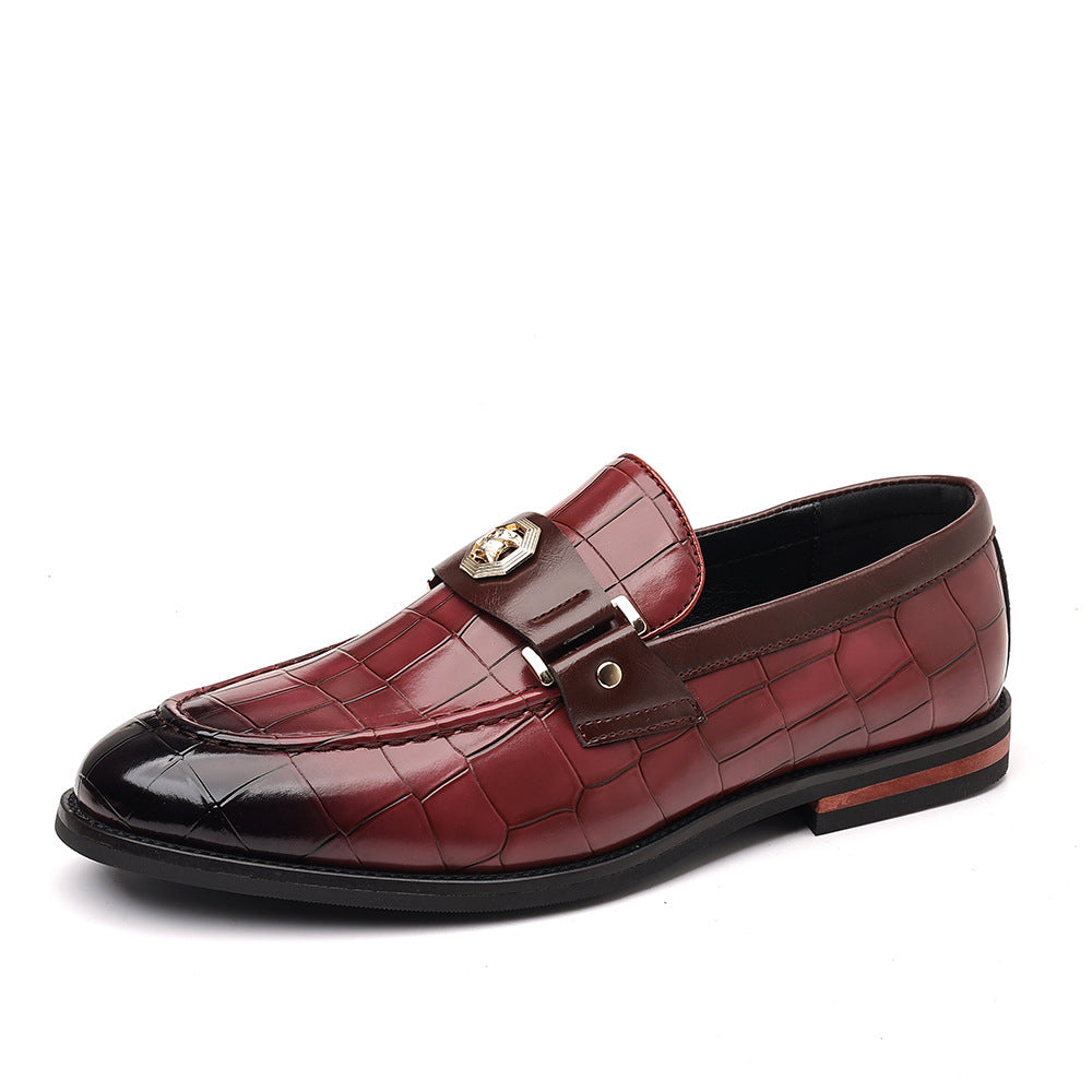 Plaid Casual Loafers Men's Banquet Slip-on Metal Buckle