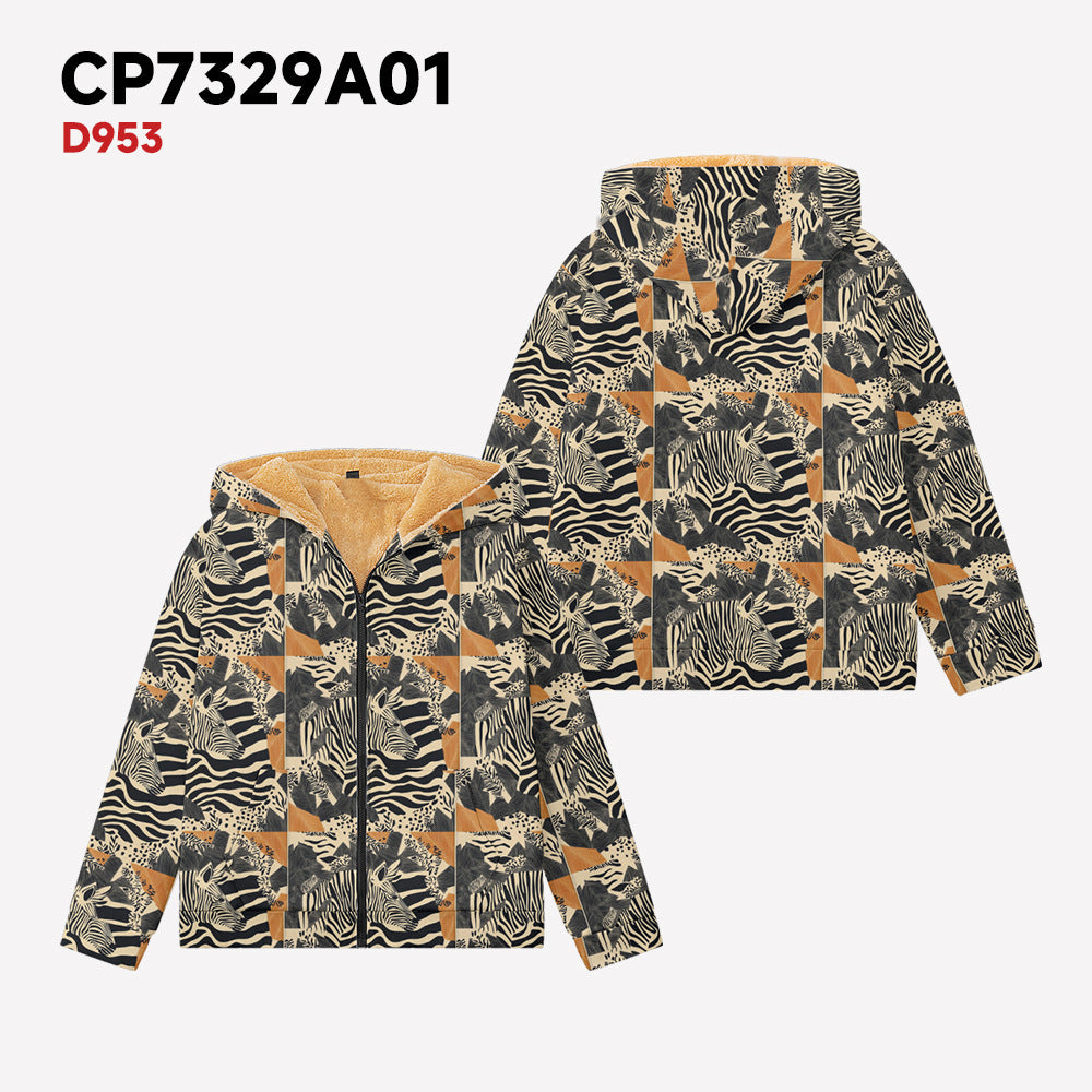 Winter Long Sleeve Stand Collar Zipper Hooded Sweatshirt