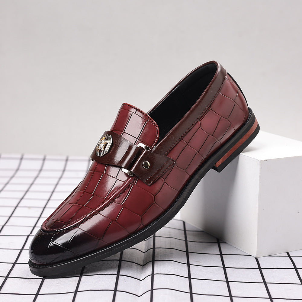 Plaid Casual Loafers Men's Banquet Slip-on Metal Buckle