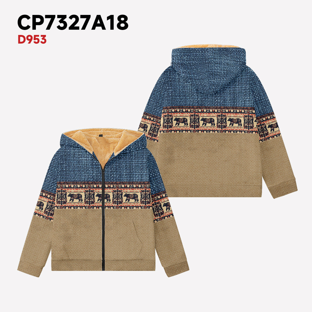 Winter Long Sleeve Stand Collar Zipper Hooded Sweatshirt