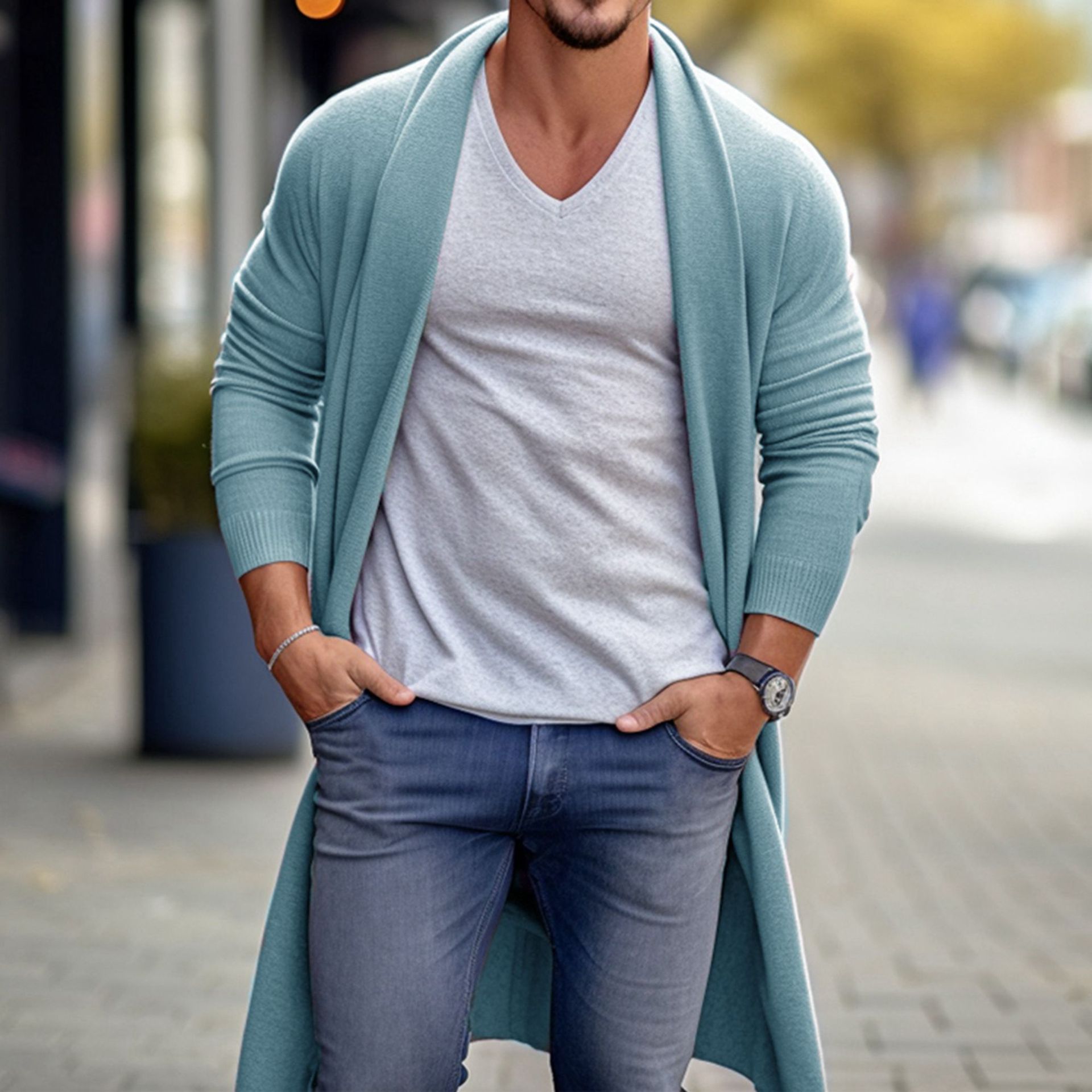 Fashion Personality Men's Loose Long Woolen Coat