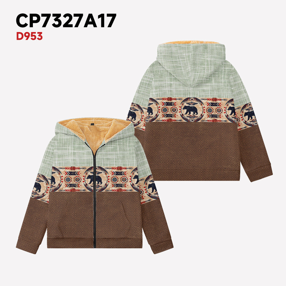 Winter Long Sleeve Stand Collar Zipper Hooded Sweatshirt