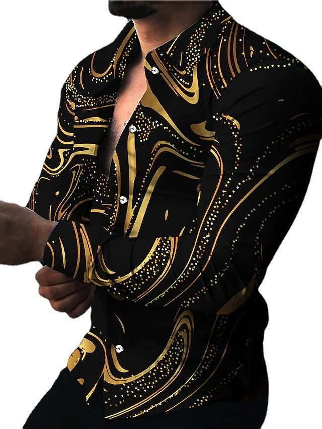 European And American Men's Linen Printed Long-sleeved Shirt