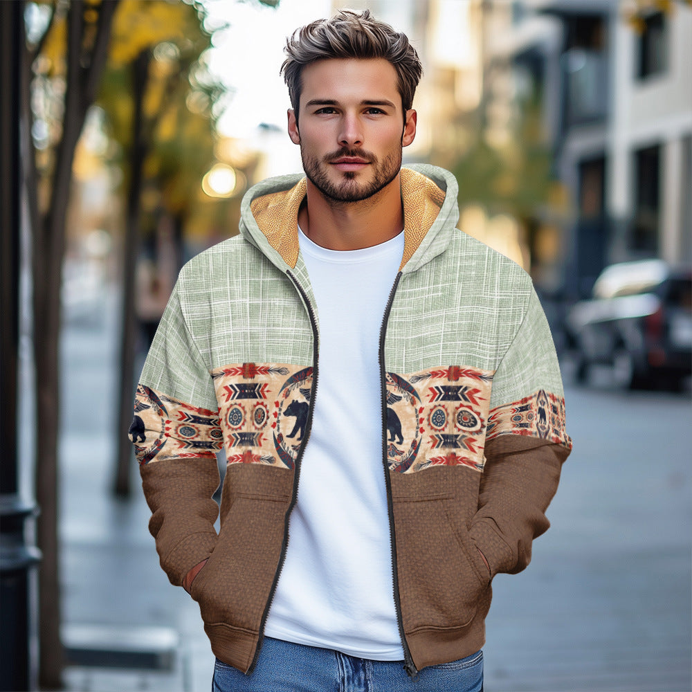 Winter Long Sleeve Stand Collar Zipper Hooded Sweatshirt