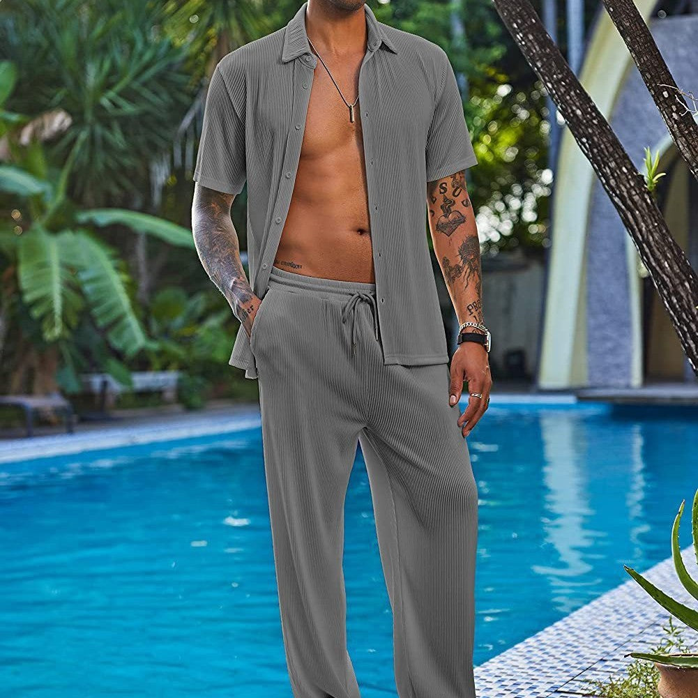 Solid Color Short-sleeved Trousers Loose Leisure Suit