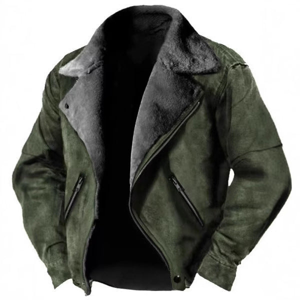 Casual Polo Collar Zipper Jacket Thickened Coat Fur